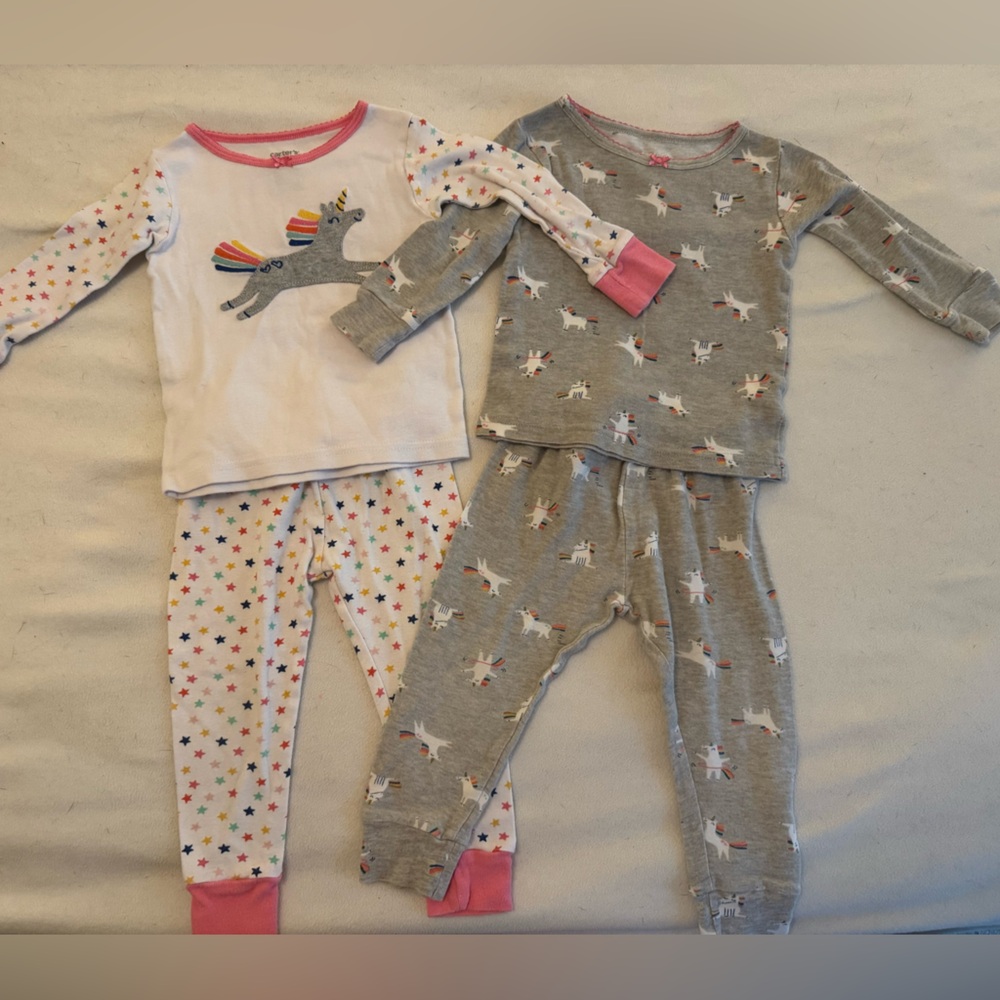 Carter's Gray Unicorn Pajama Set with Pink Trim